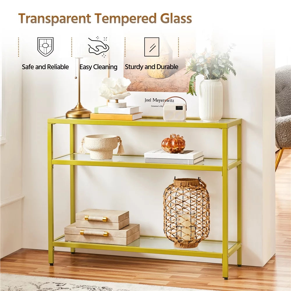Modern Tempered Glass Console Table with Metal Frame Z94851