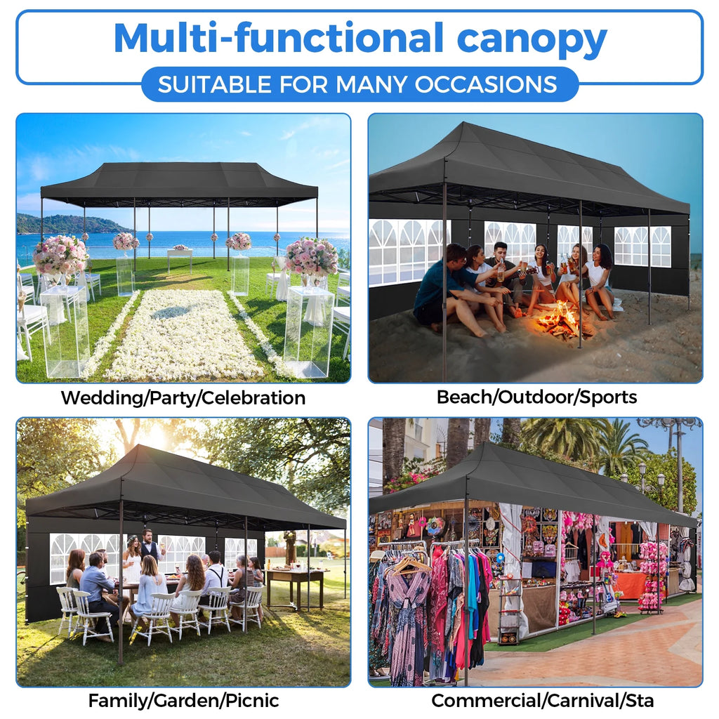 10' x 30' Pop Up Canopy with 8 Removable Sidewalls, Black G8589