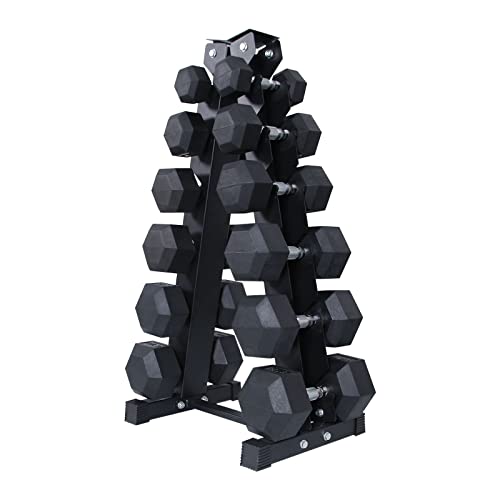 Rubber Hex Dumbbells Set with Optional Dumbbell Rack E220