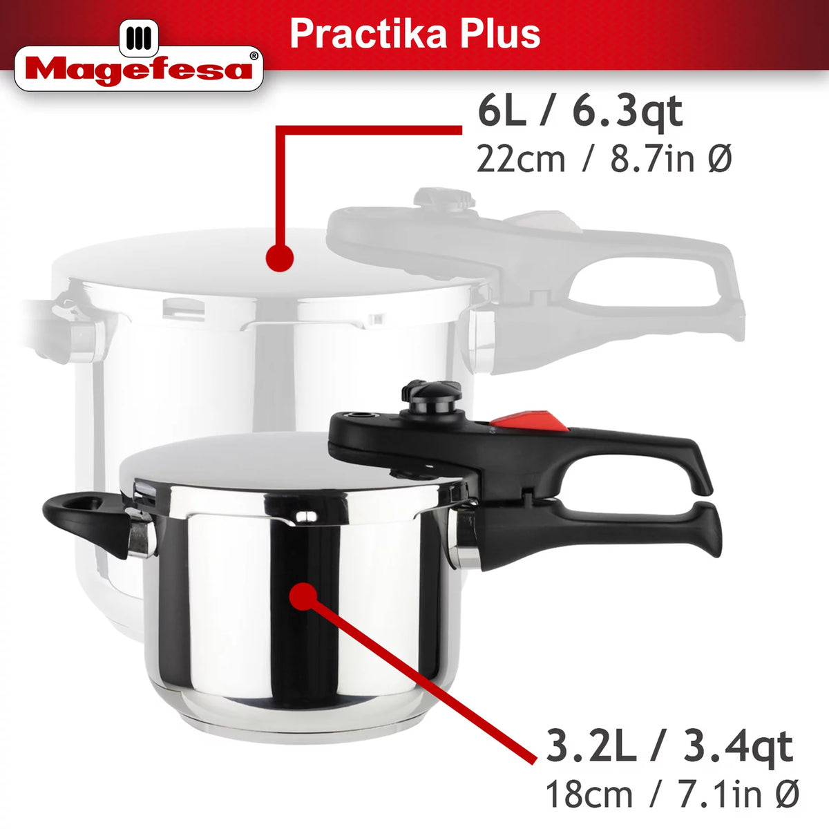 Practika Plus 3.3 Quart 18/10 Stainless Steel Pressure Cooker U1057
