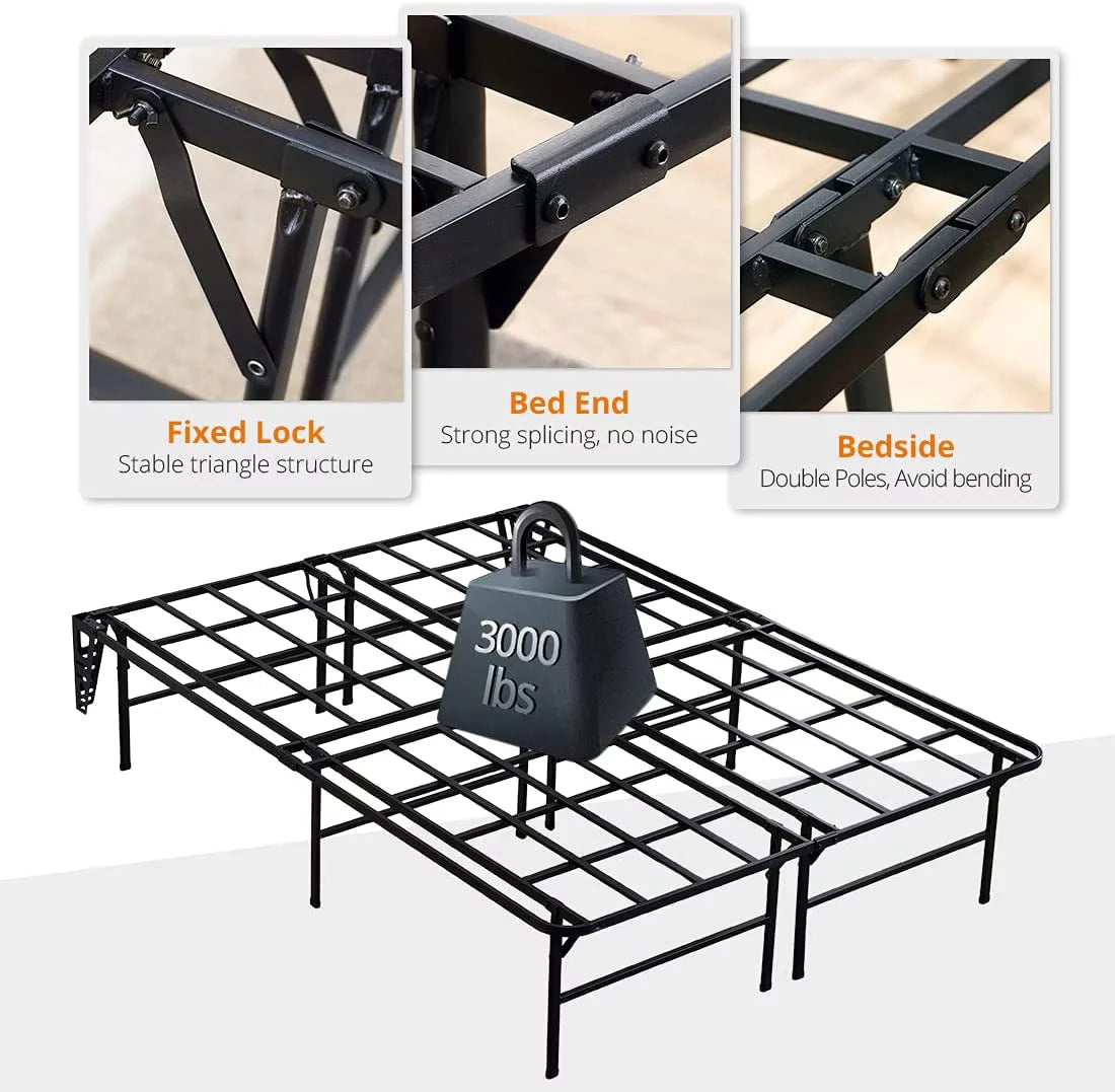 16in Heavy Duty Steel Slat Full Platform Bed Frame Black M505
