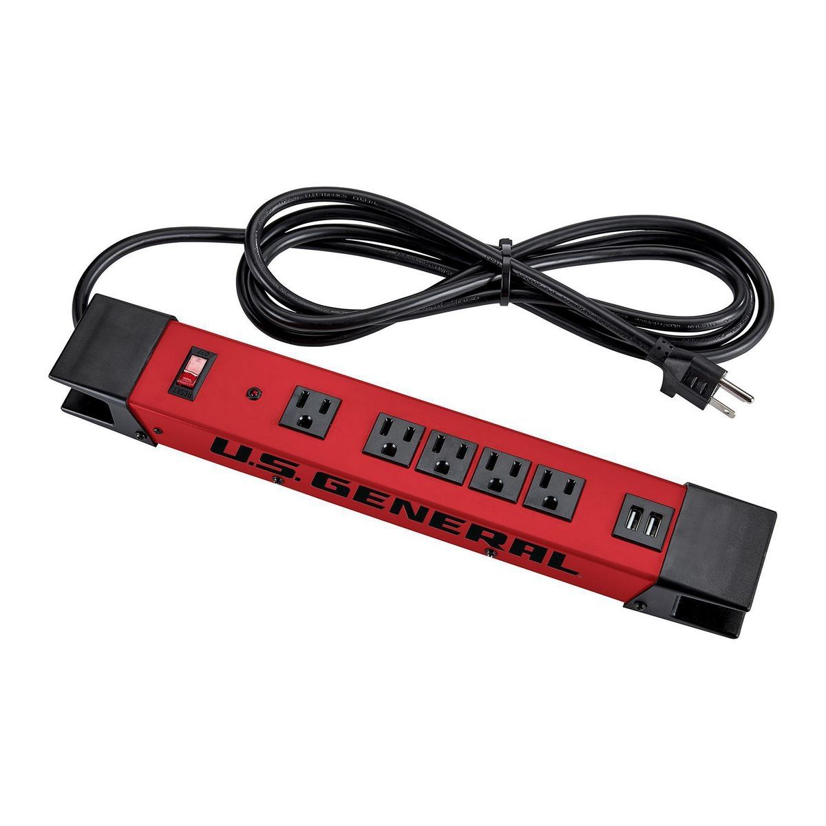 5-Outlet Magnetic Power Strip with Metal Housing and 2 USB Ports W3269