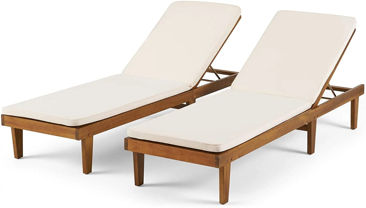 Teak Finish Cream Chaise Lounge Set of 2 T542277