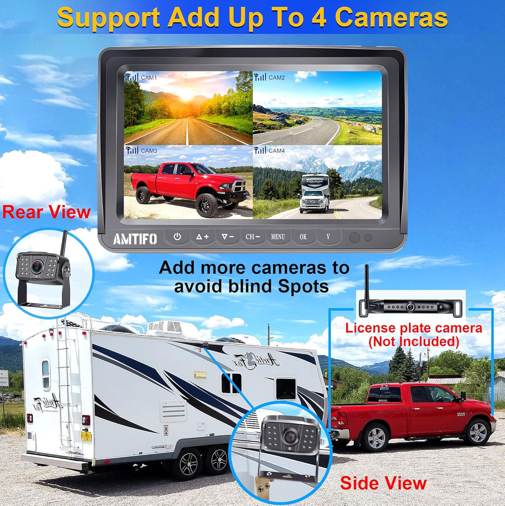 Wireless Backup Camera HD 1080P Dual Rear View Cameras System with 7 Inch DVR Monitor X1818