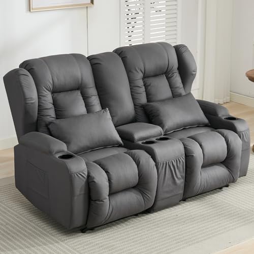 65" Manual Reclining Loveseat Sofa with Console and Cup Holders V328697