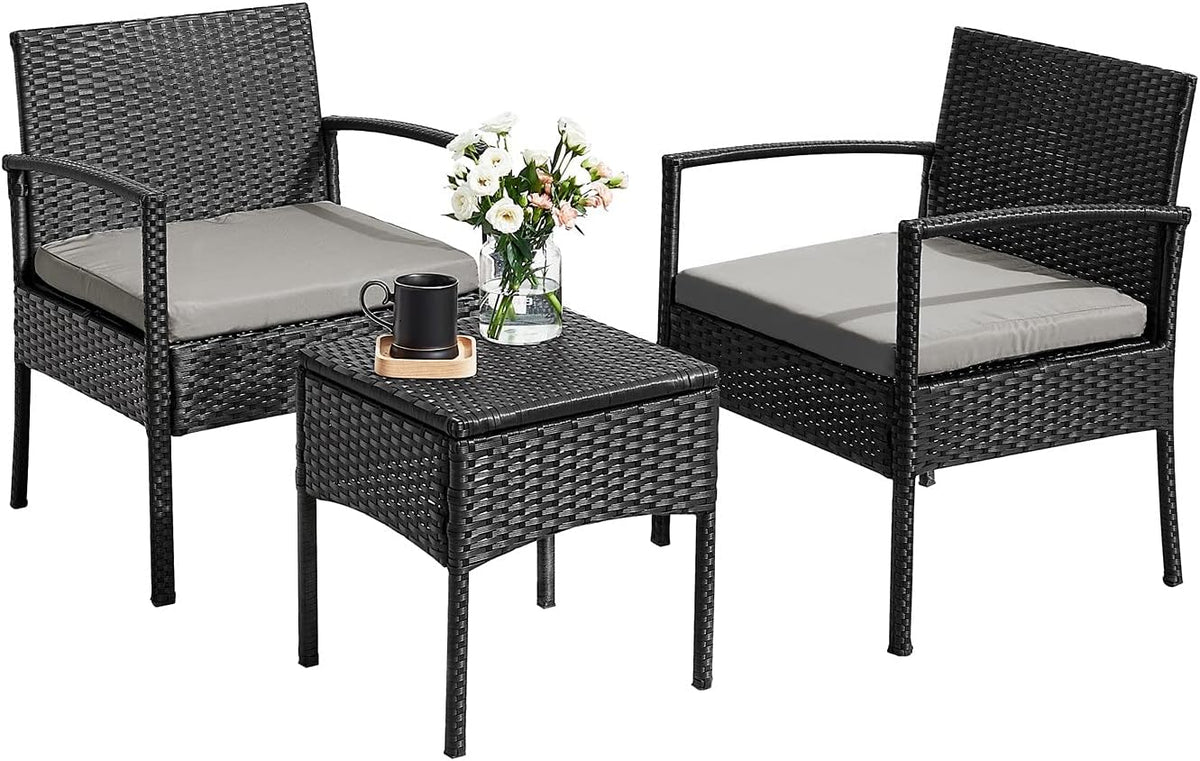 3 PCS Patio Rattan Chair Set with Conversation Table I156162