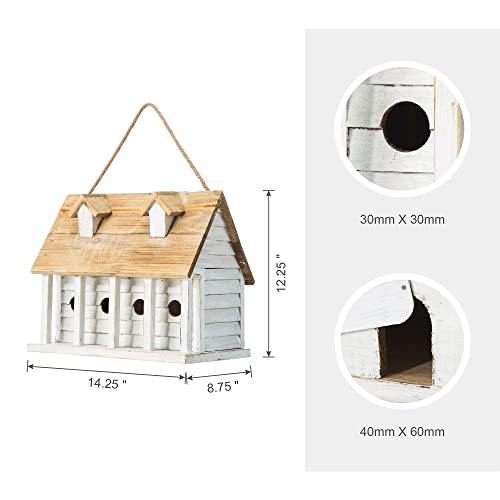 14.25"L Wood Hanging Birdhouse Washed White C705