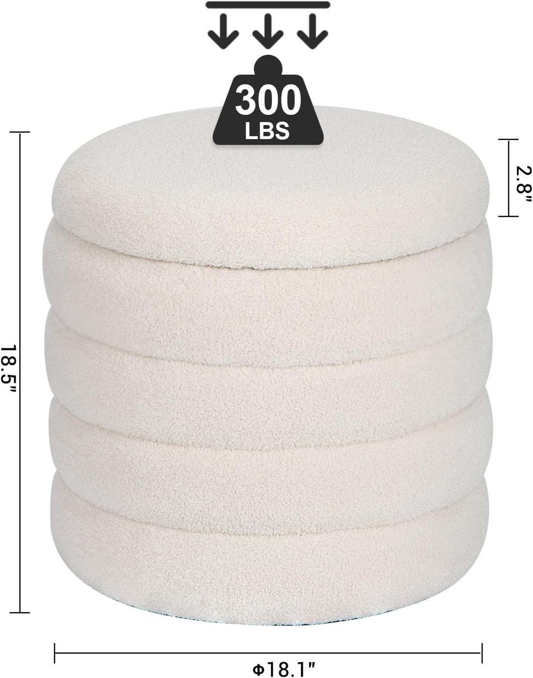 White Velvet Round Ottoman with Storage U294056