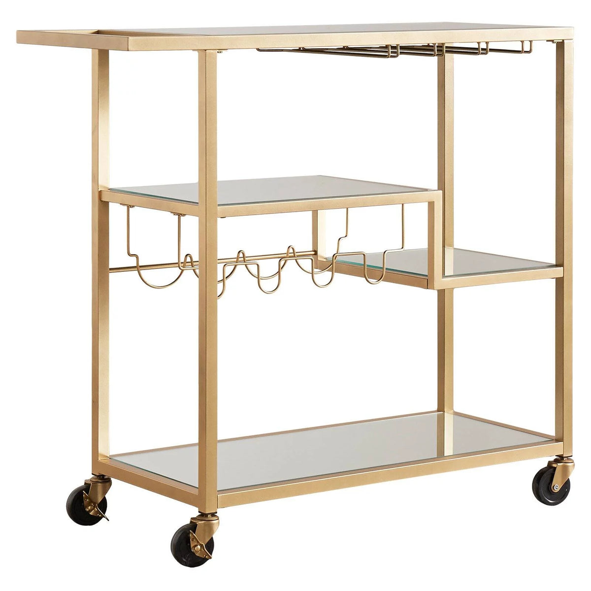 Champagne Gold Mirror Glass Metal Bar Cart A48277