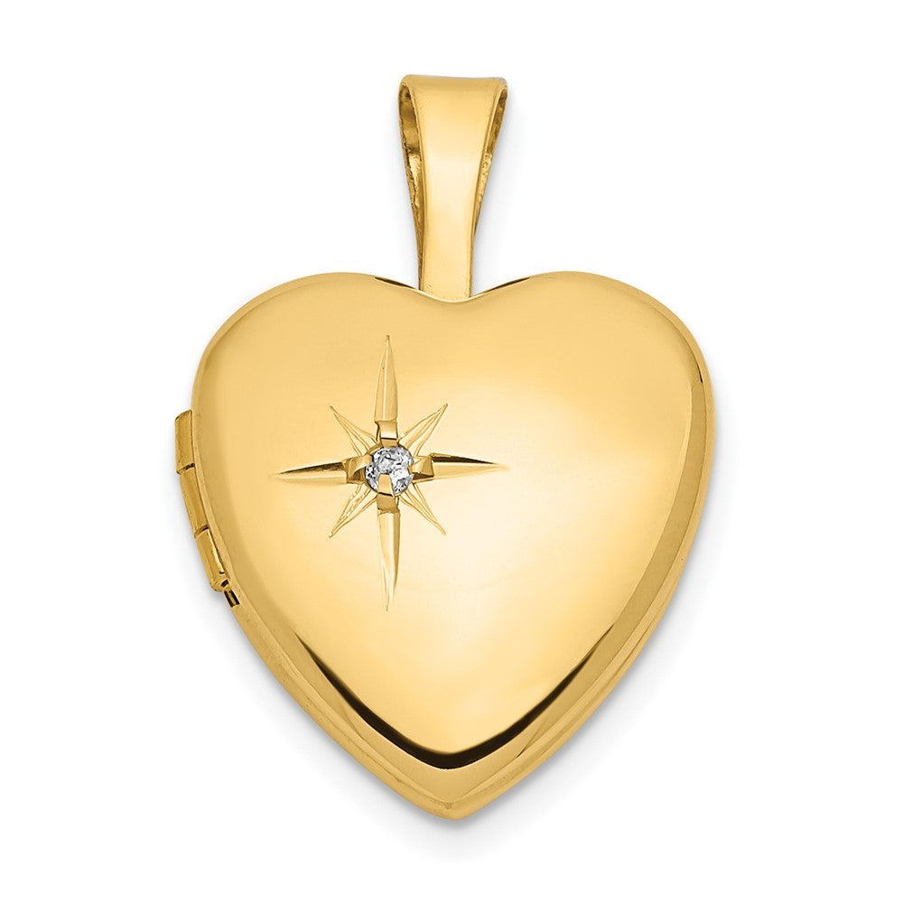 14k Gold 12mm .01ct. Diamond Photo Locket Pendant Necklace F7123