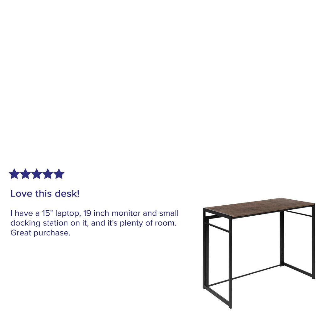Folding Computer Desk with Wood Grain Finish and Metal Frame D78170