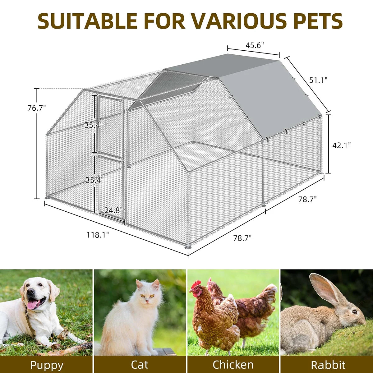 13.1 x 9.8 x 6.4 ft Metal Chicken Coop with Waterproof Cover B3868