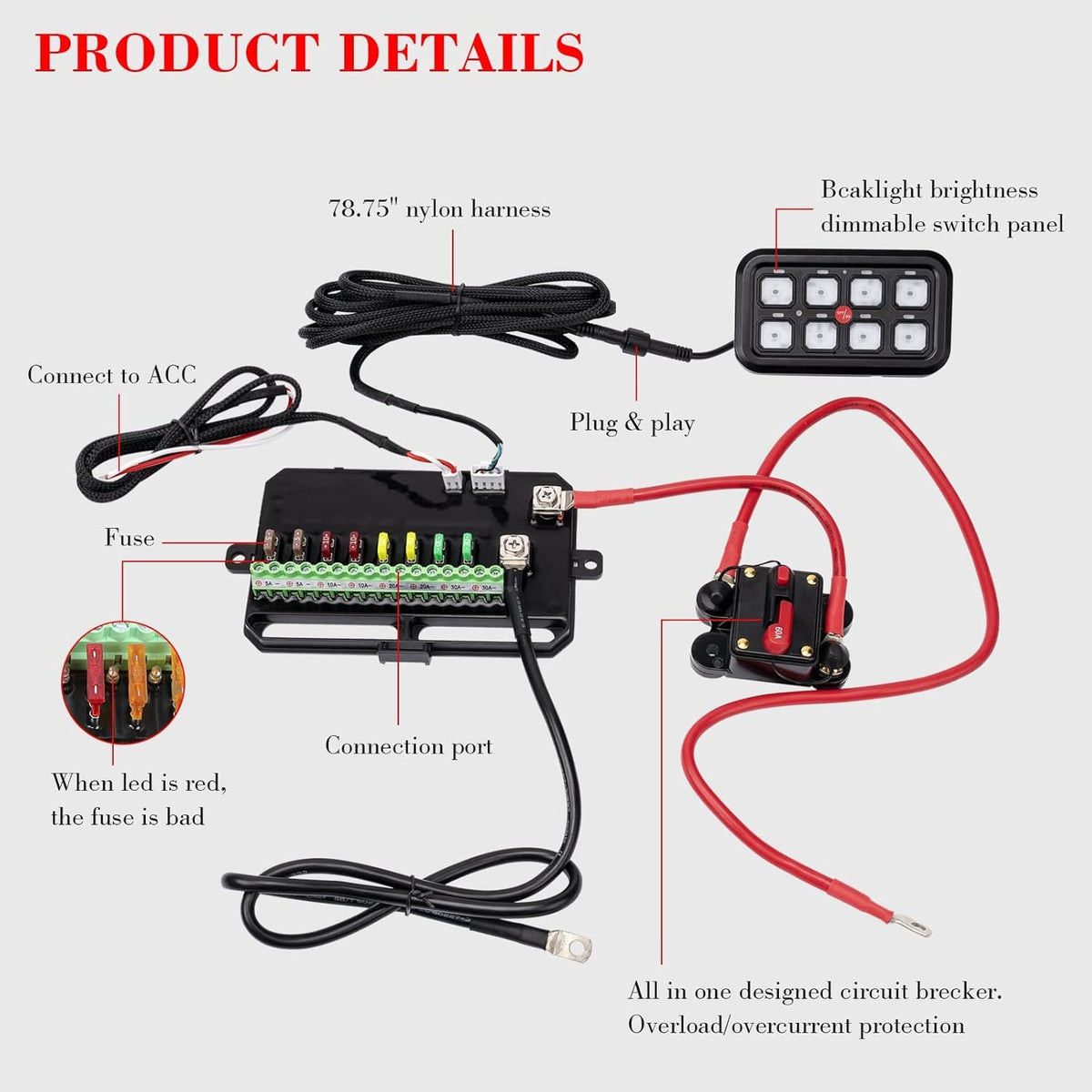 8 Gang LED Touch Control Switch Panel Box for Car Truck ATV UTV Boat Marine SUV Caravan T90367
