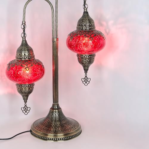 Clear Glass Cracked 2-Globe Turkish Bedside Lamp A630429