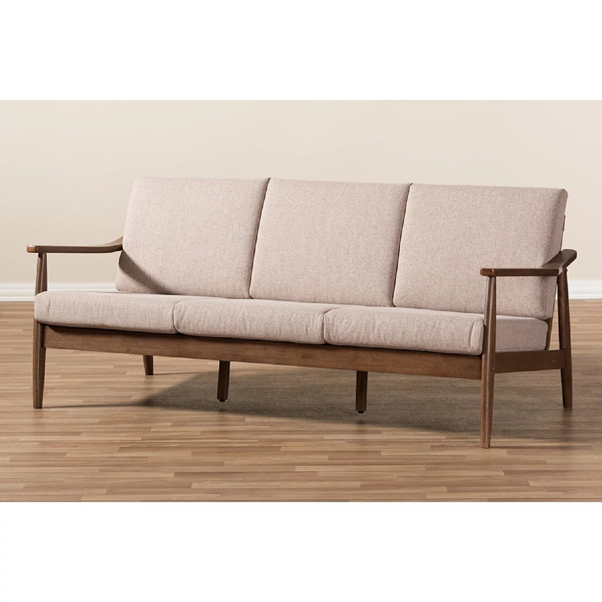 Light Brown Fabric Upholstered 3-Seater Sofa O977442