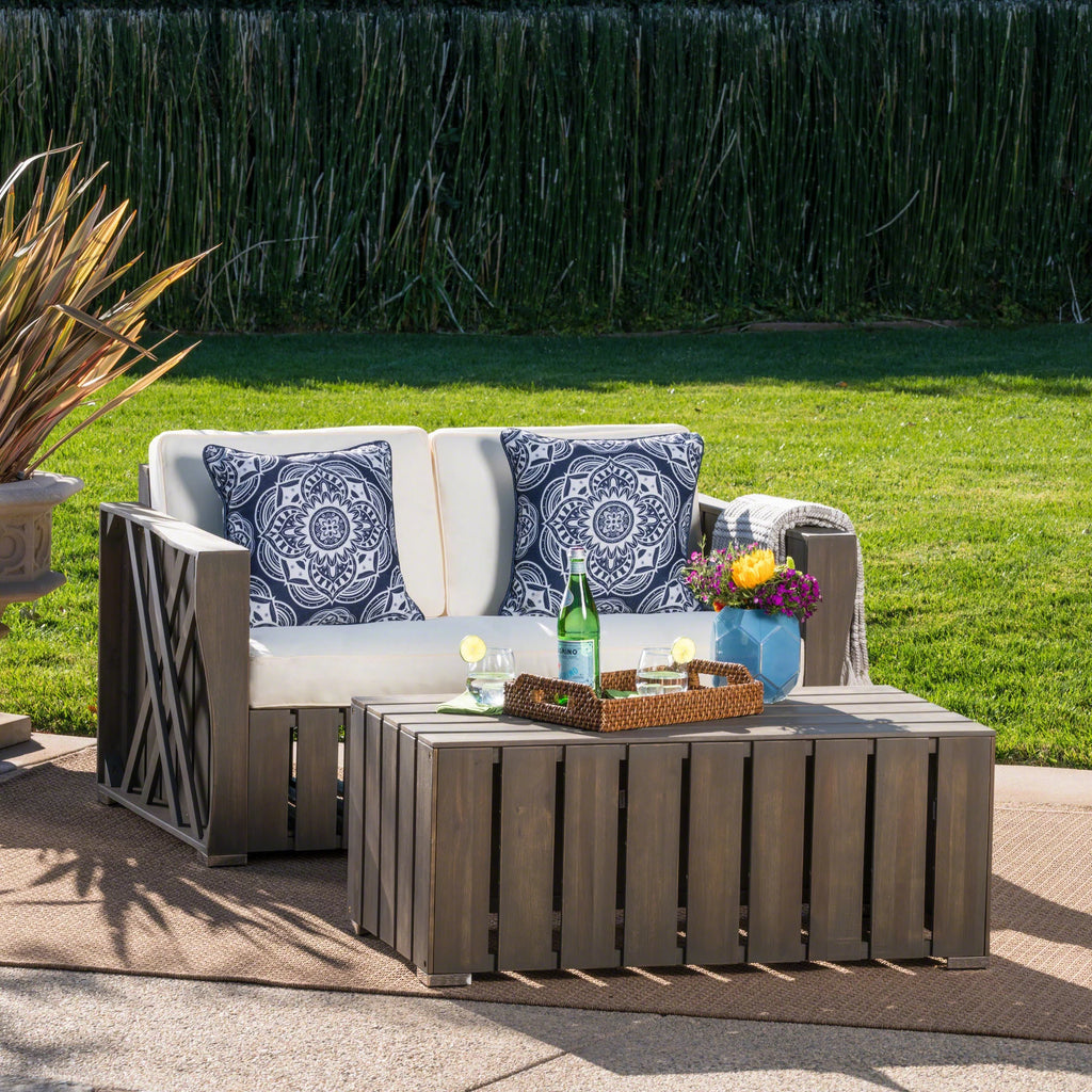 Acacia Wood 2 Seater Conversation Set with Cushions V716