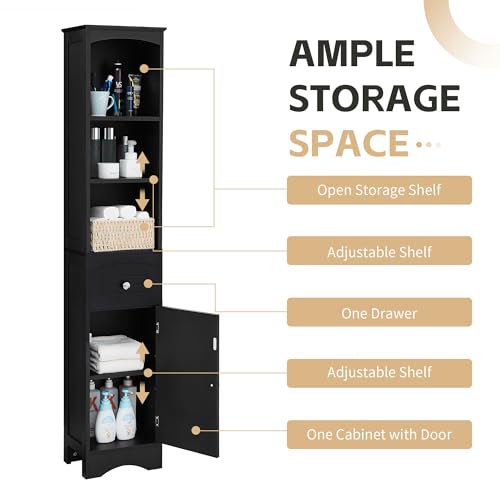 Grey Tall Bathroom Cabinet with Door and Adjustable Shelf I7457