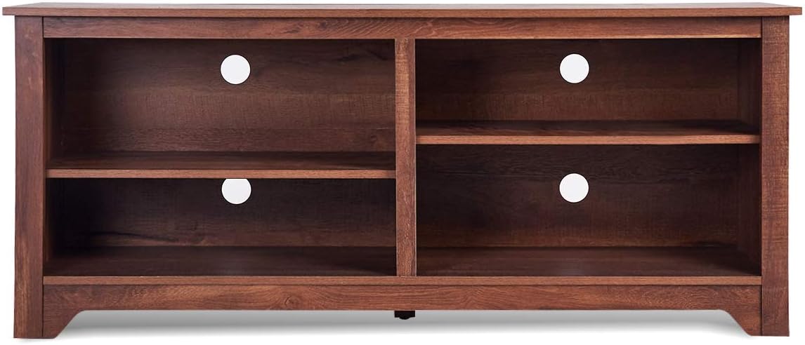 Brown Wood TV Stand with 4 Open Storage Shelves F9745