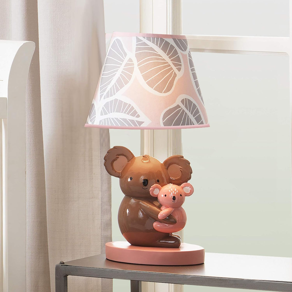 Pink/Gray Koala Nursery Lamp with Shade & Bulb V428