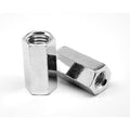 1 1/8 inch x 1 1/2 inch x 3 inch Coarse Thread Hex Rod Coupling Nut Low Carbon Steel Zinc Plated Pk 5 D6331