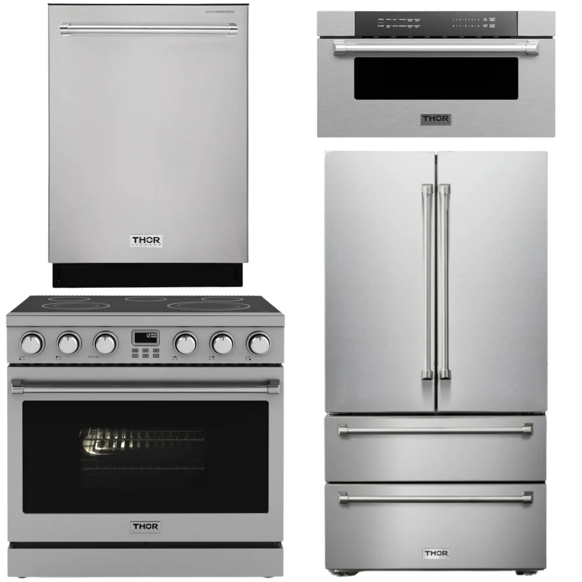 36 Electric Range, Refrigerator, Dishwasher and Microwave F945