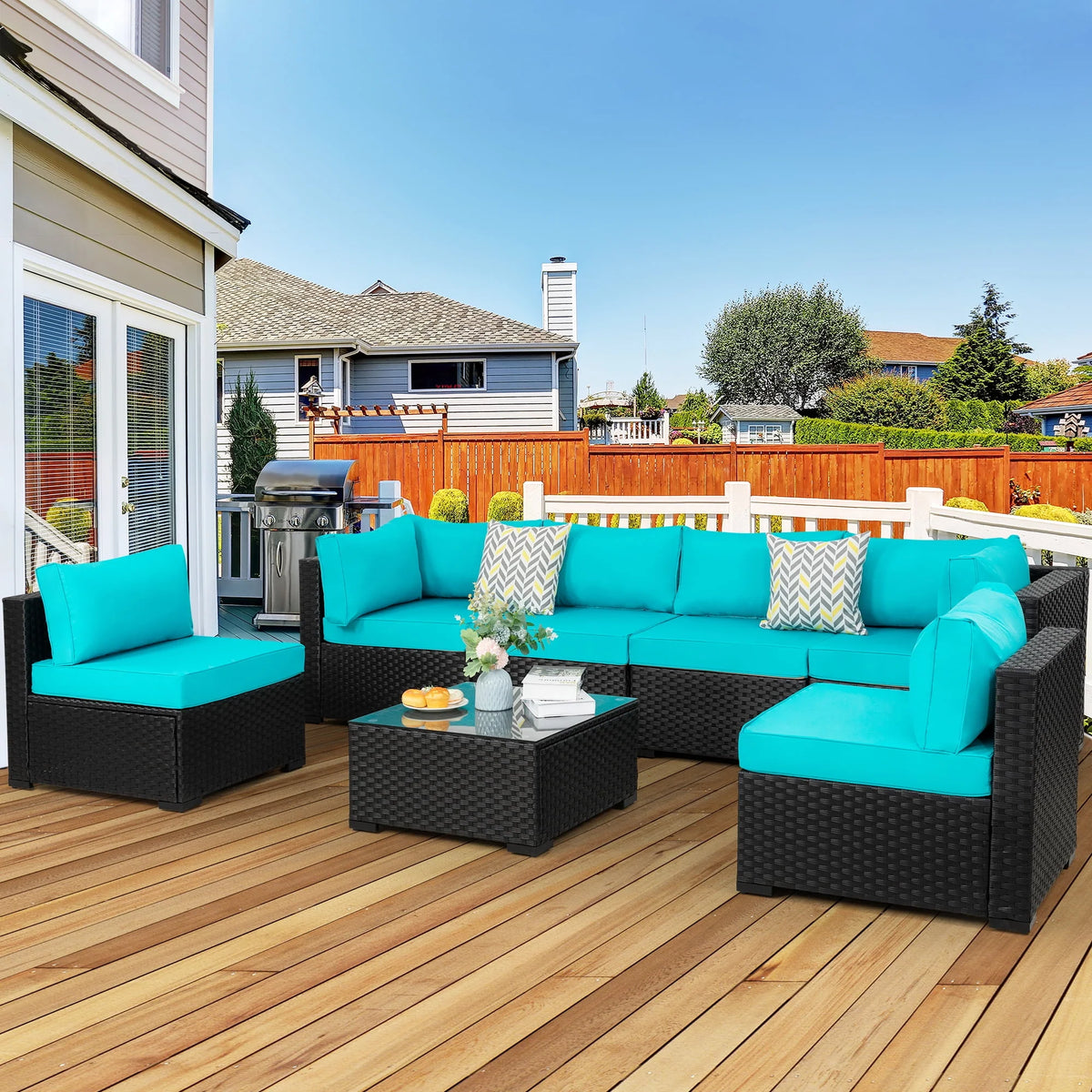 7 Pieces All-Weather Rattan Sectional Sofa with Tea Table A7529