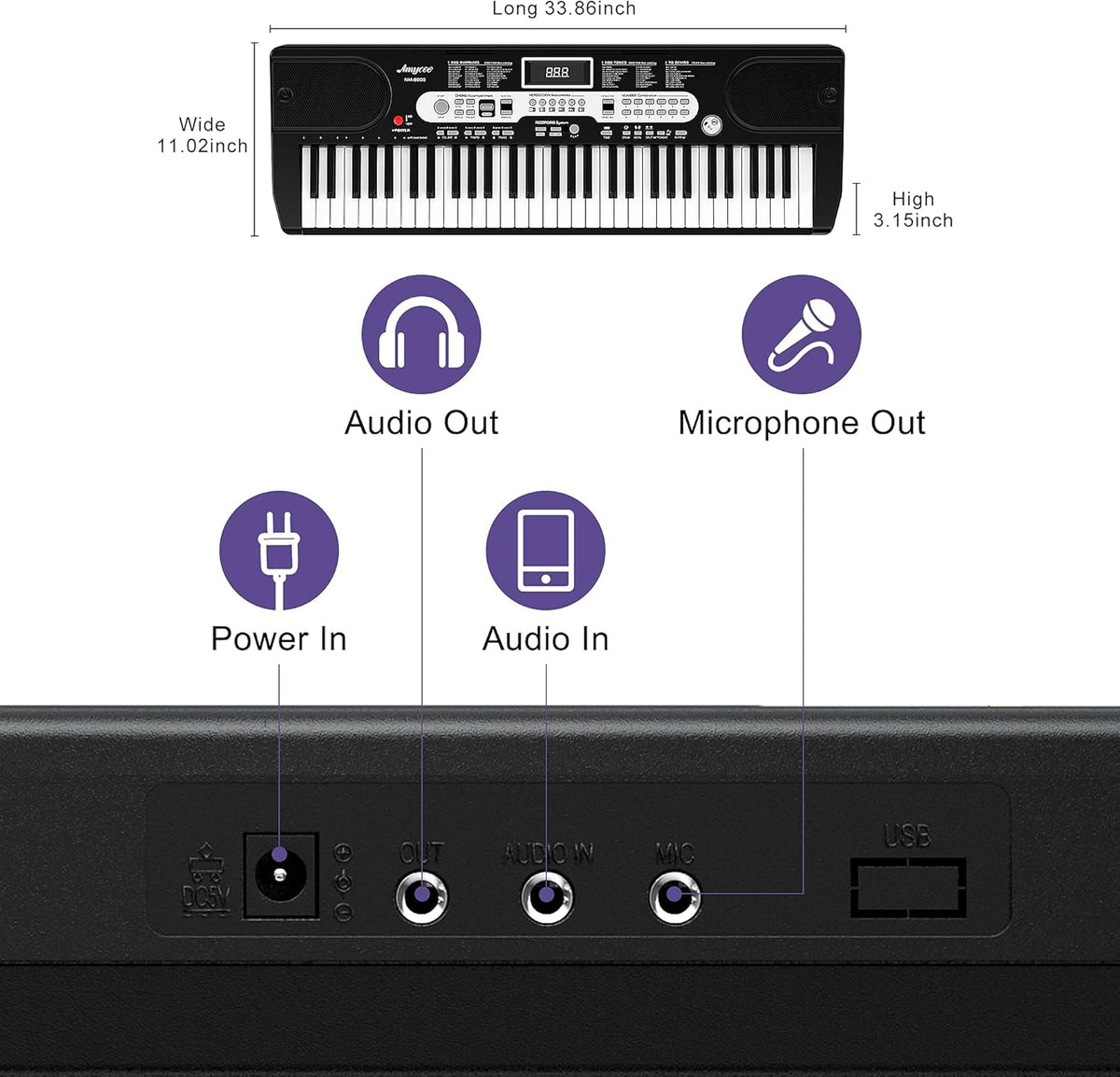 61-Key Portable Electric Keyboard Piano with LCD Display A669