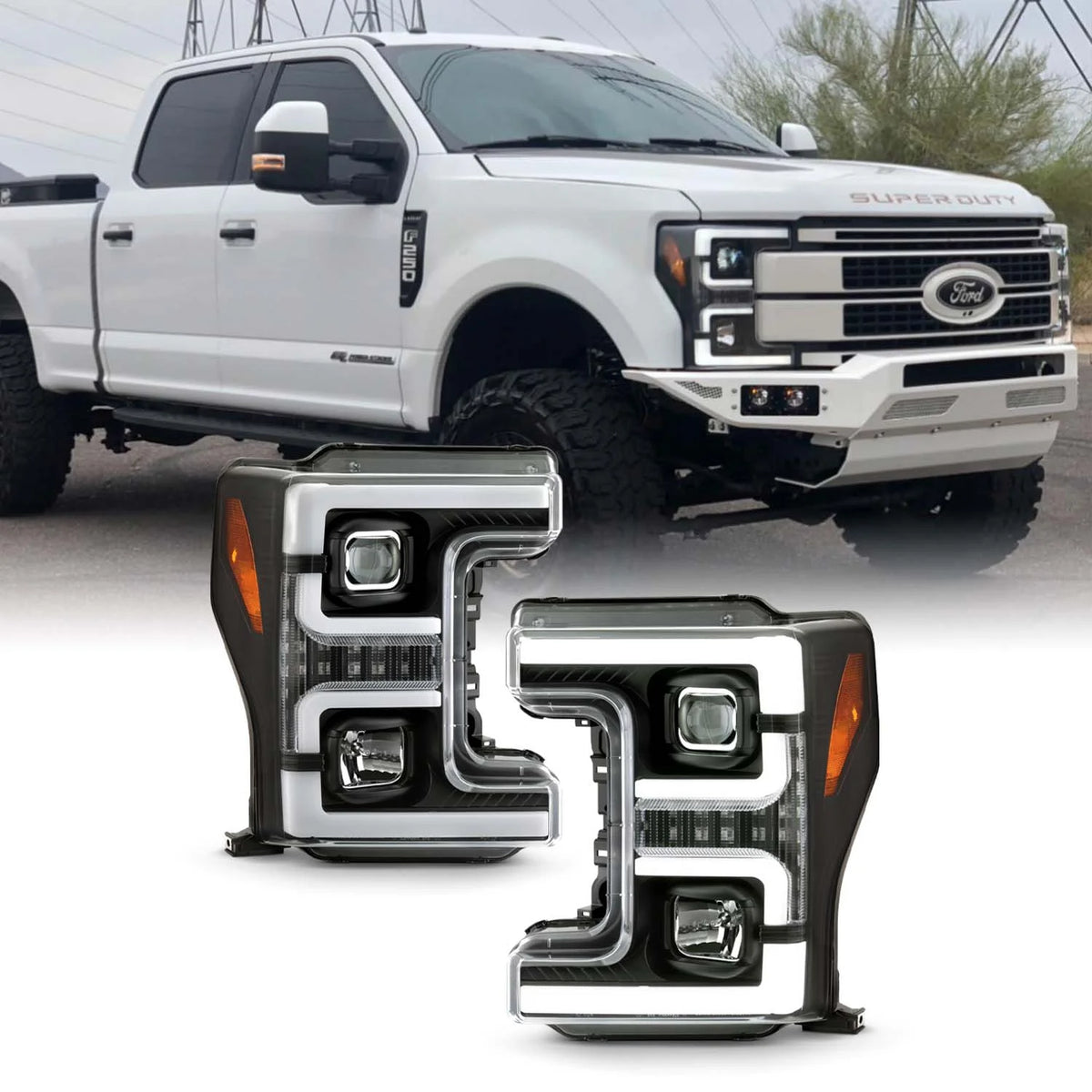 Fits 2017-2018 Ford F250 F350 F450 Superduty Black Projector Headlights C98494