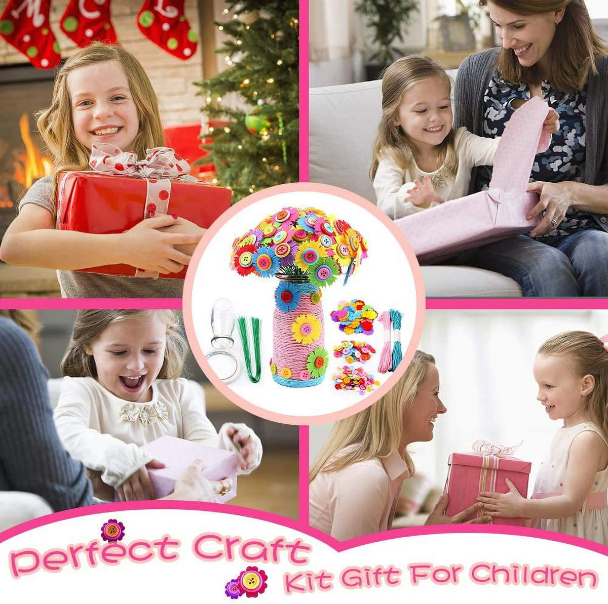 Flower Craft Kit for Kids with Button & Felt Flowers, Vase Art Toy J75628