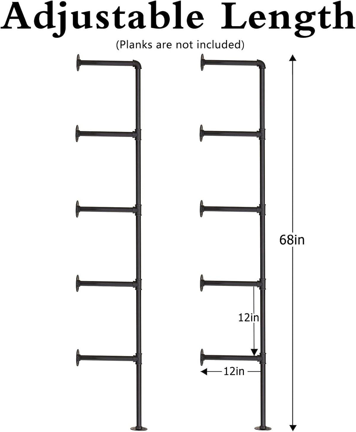 2Pack of 5 Tier Industrial Iron Pipe Shelf Wall Mount A47212