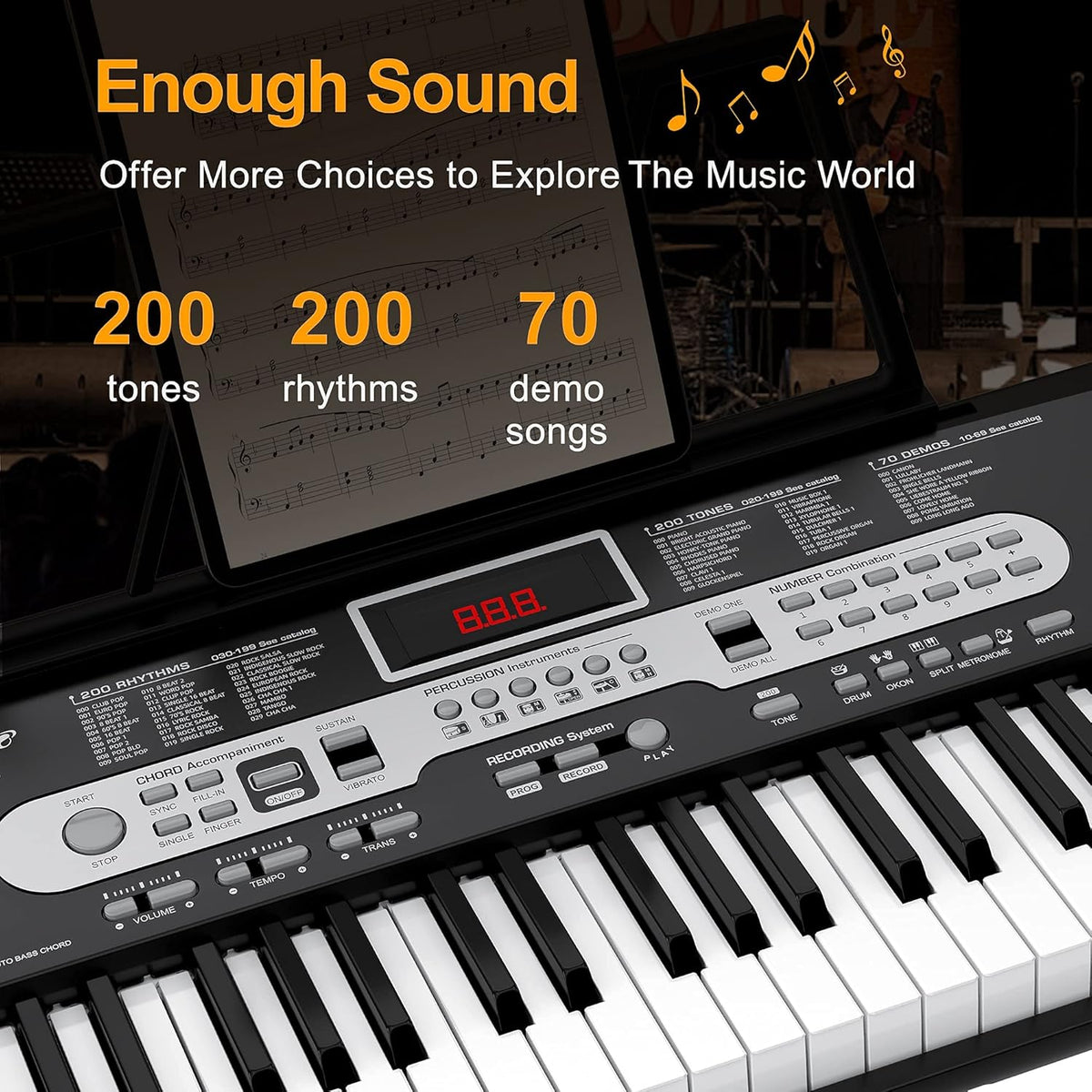 61-Key Portable Electric Keyboard Piano with LCD Display A669