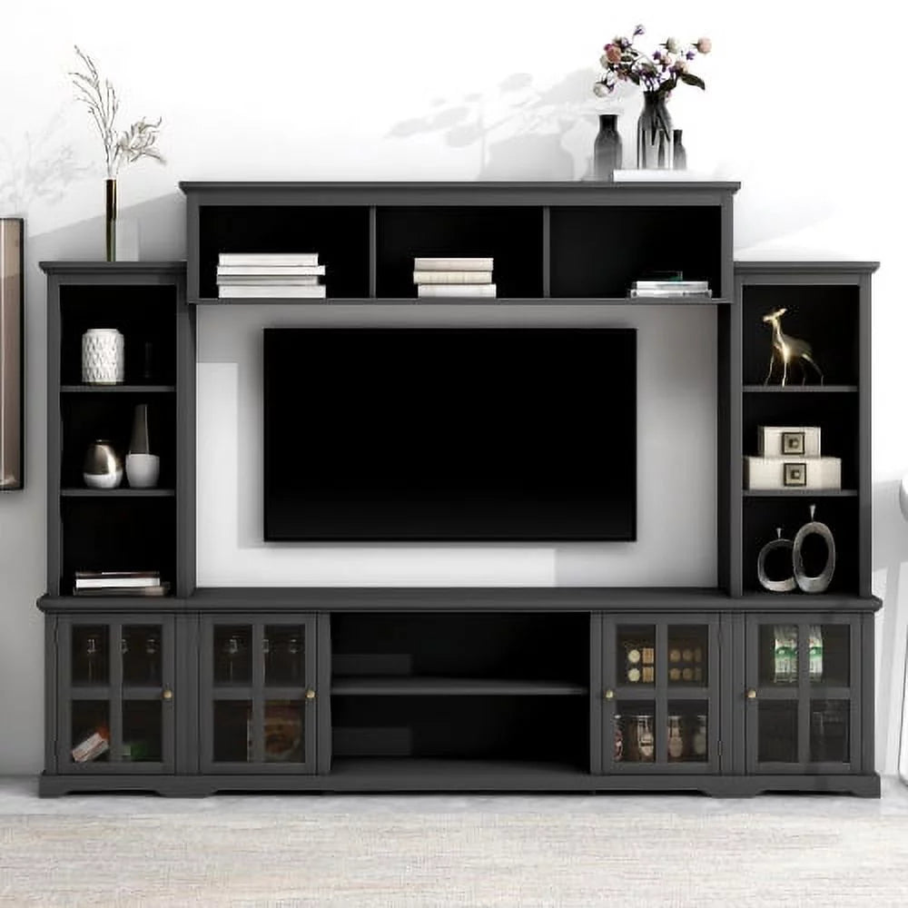 Black Modern TV Stand with Tempered Glass Door L822991