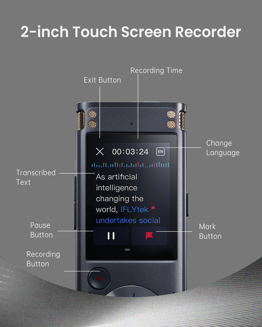 2-inch Touch Screen Voice Recorder with Playback J1074