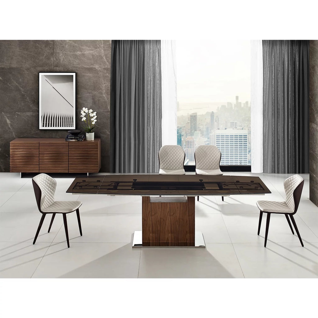 Smoked Glass Dining Table with Walnut Veneer Base J792782