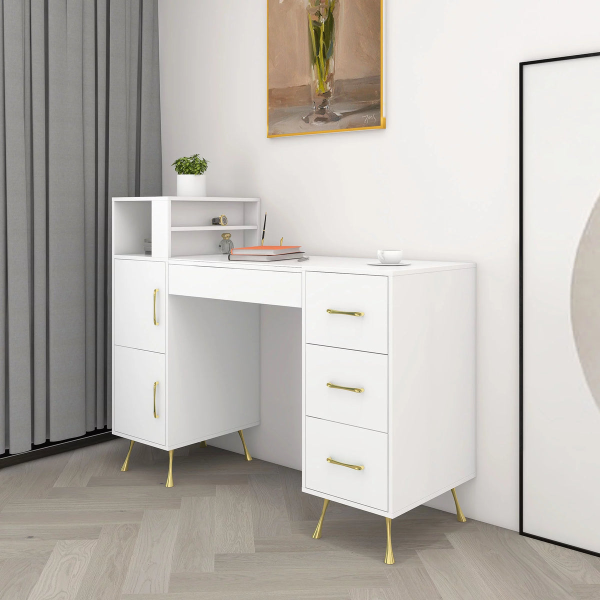 White 4 Drawer Vanity Desk I16243