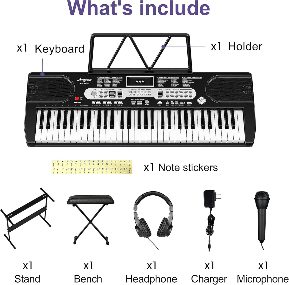 61-Key Portable Electric Keyboard Piano with LCD Display A669