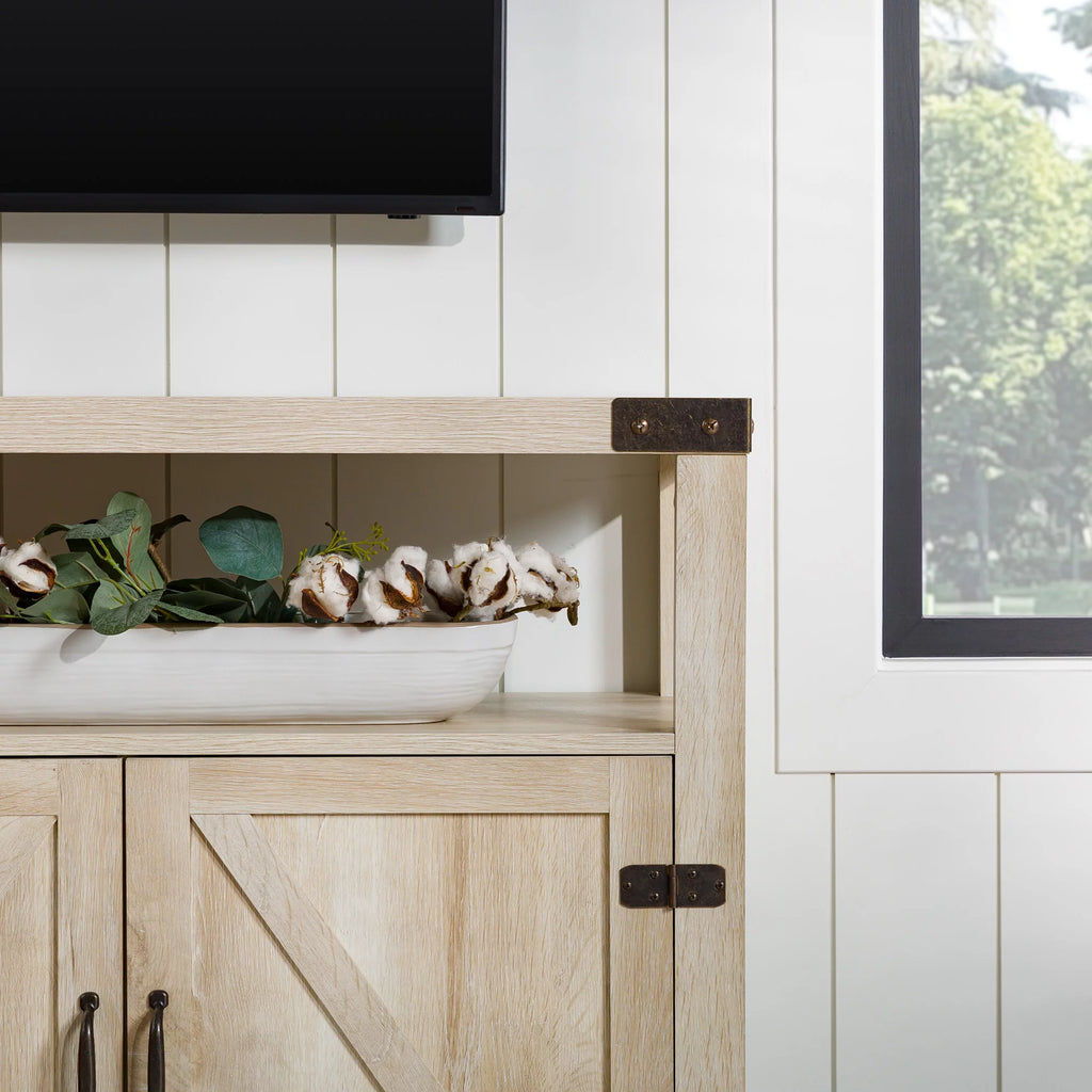 Modern Farmhouse Highboy TV Stand White Oak E359519