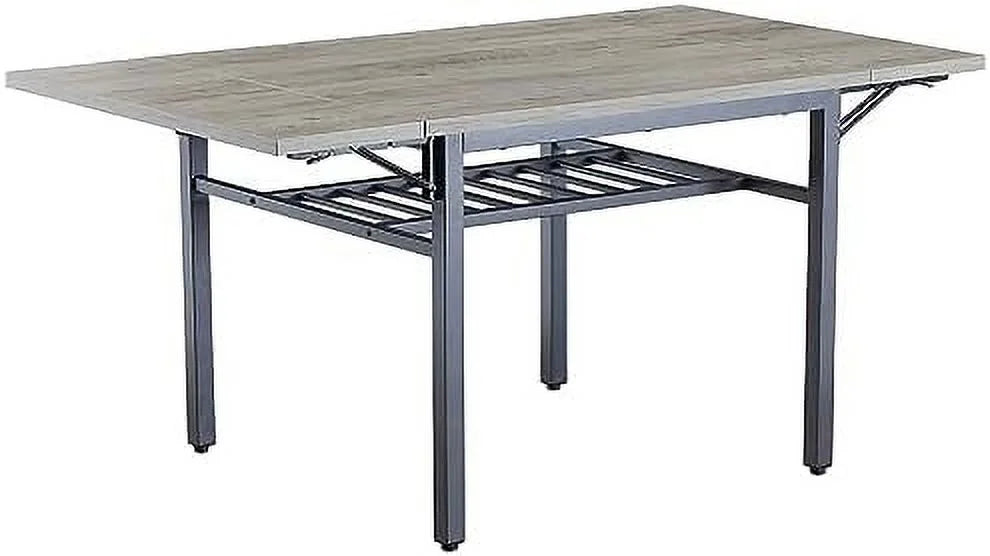 Extendable Drop Leaves Dining Table with Metal Legs Grey B32928