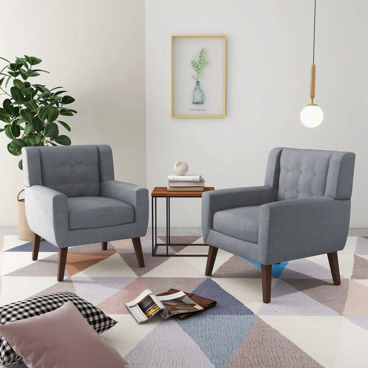 Grey Cotton Linen Accent Chair Set of 2 K22566