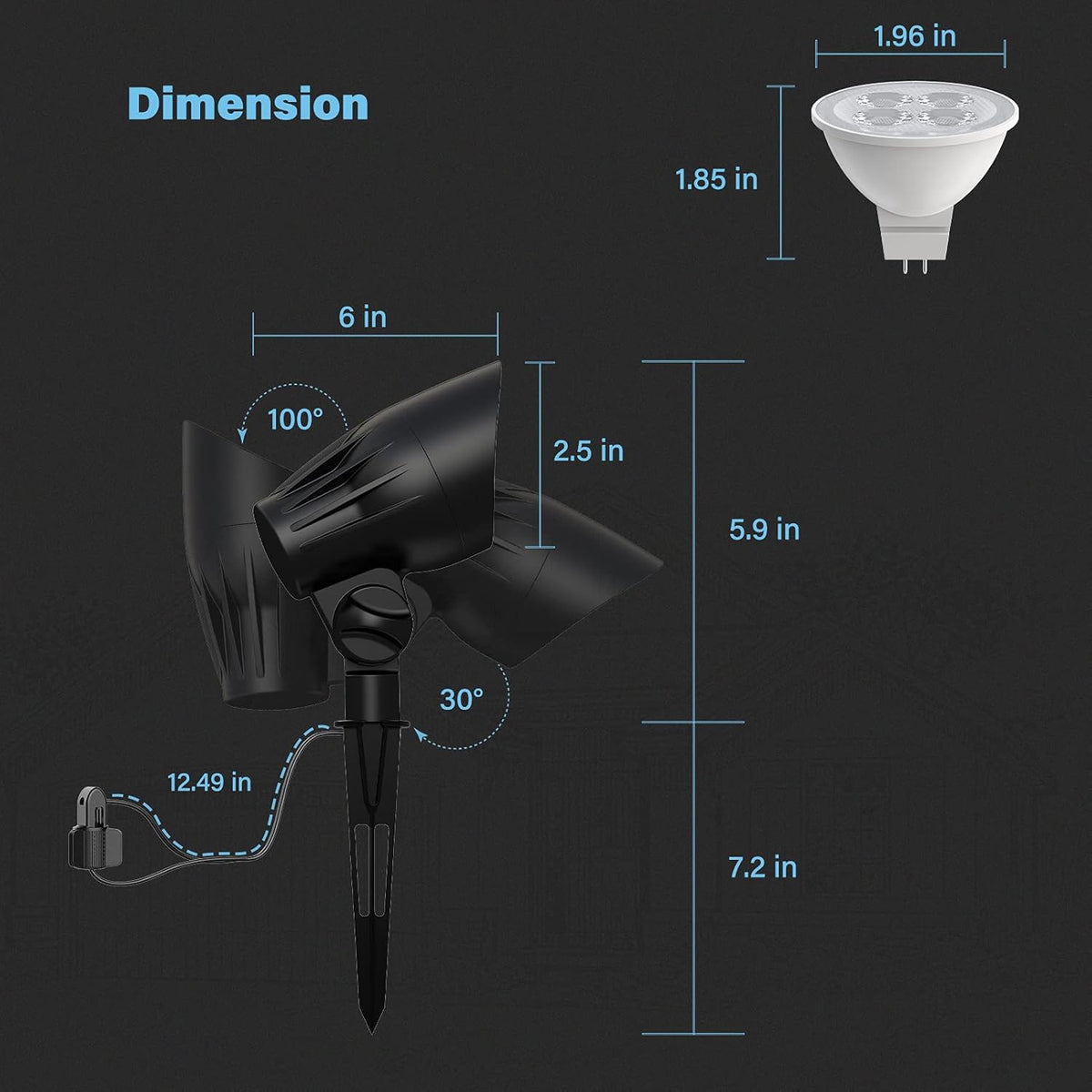 Low Voltage 8 PK 5W LED Landscape Spot Light with Metal Spike and Connector I35670