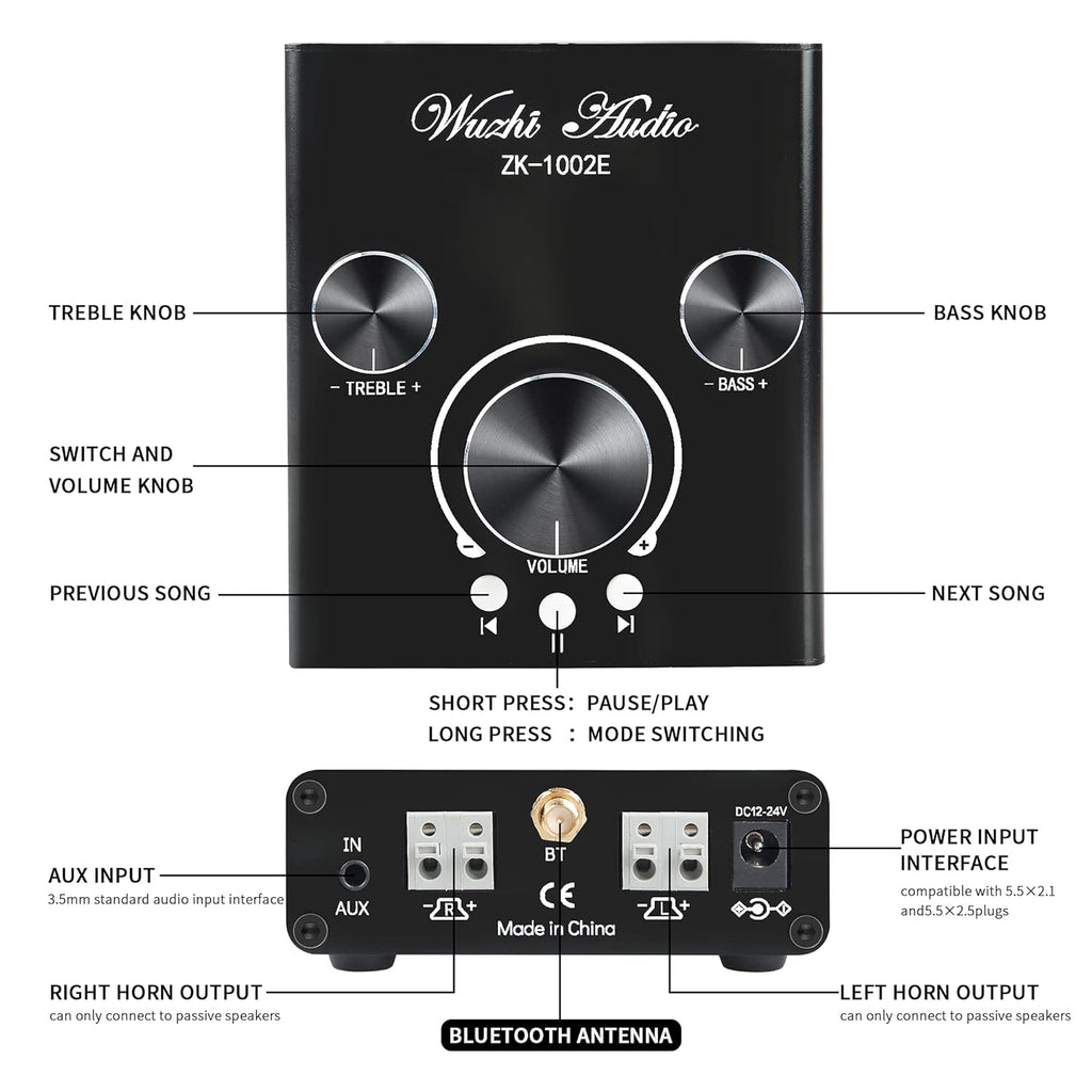 100W+100W Stereo Audio Amplifier with Bluetooth and AUX Inputs J758306
