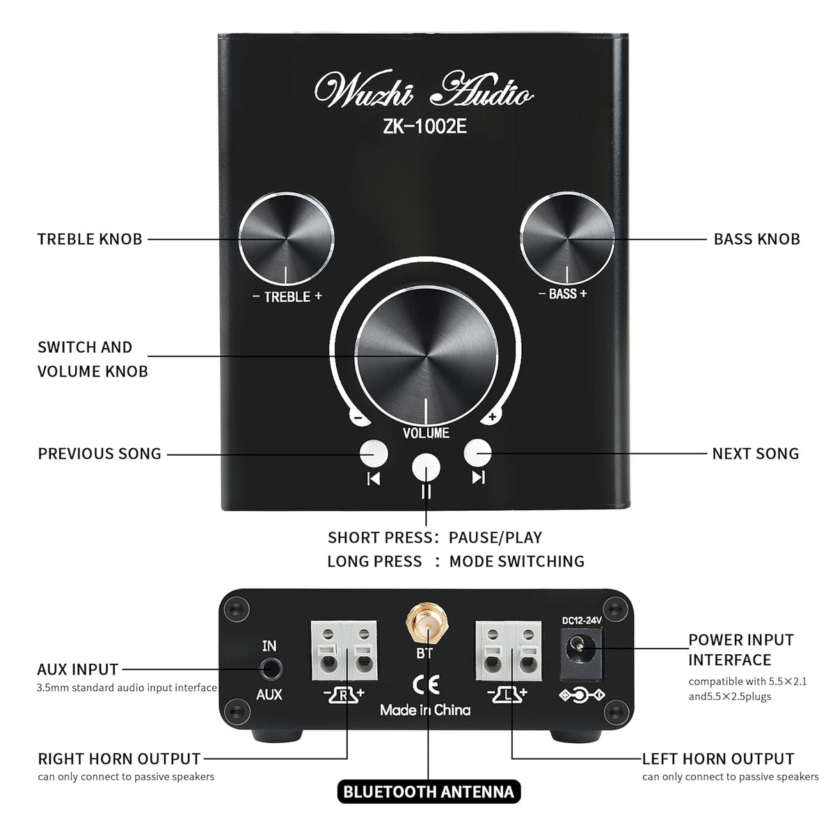 100W+100W Stereo Audio Amplifier with Bluetooth and AUX Inputs J758306
