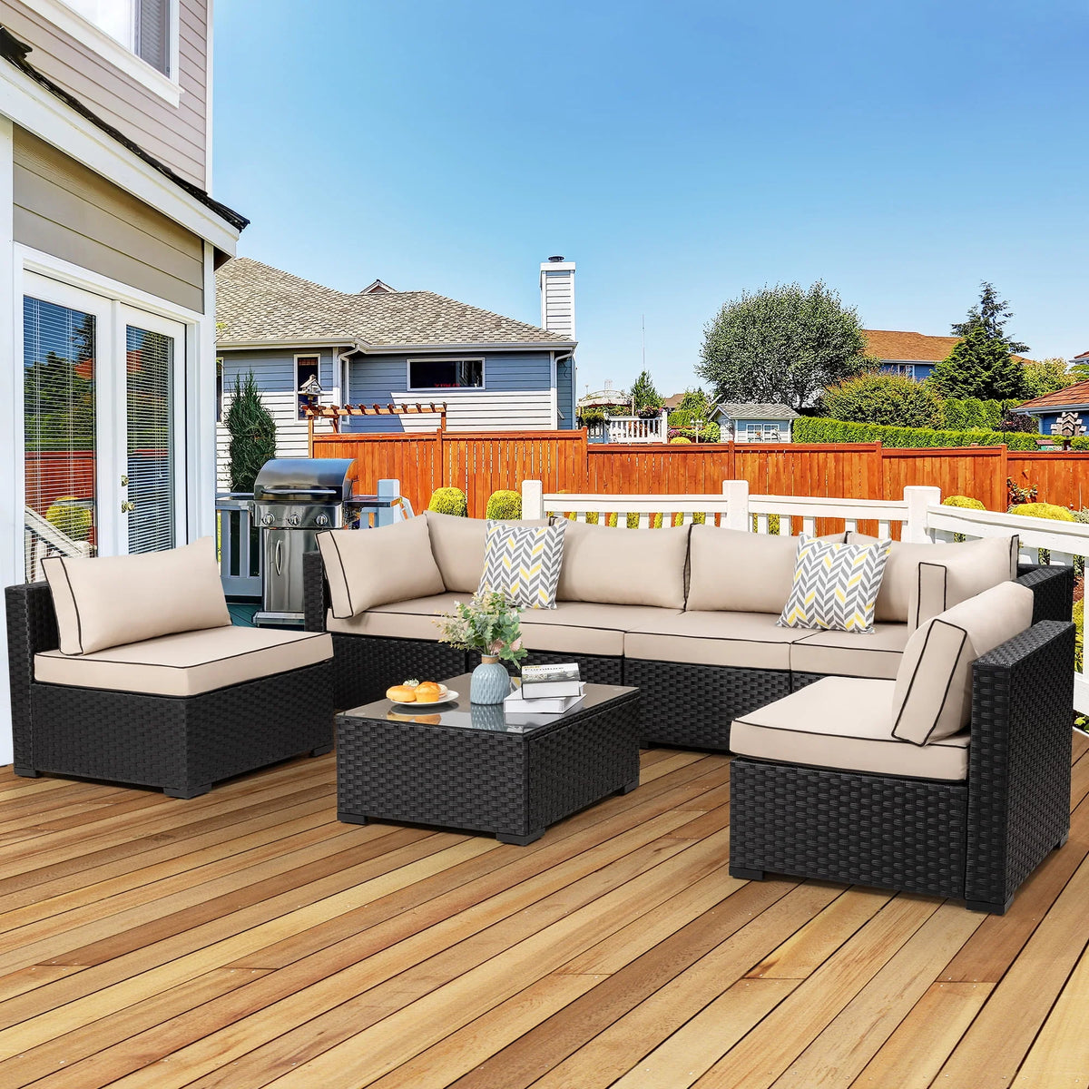 7 Pieces All-Weather Rattan Sectional Sofa with Tea Table A7529