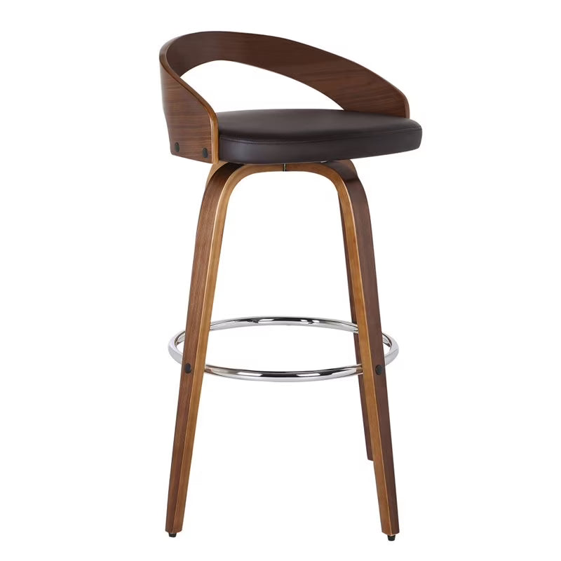 Brown/Walnut Faux Leather & Wood Counter Stool W109