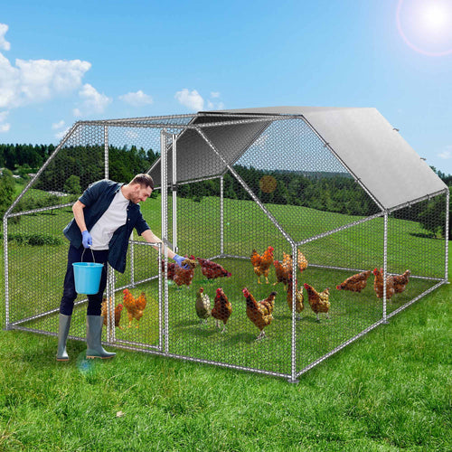 13.1 x 9.8 x 6.4 ft Metal Chicken Coop with Waterproof Cover B3868