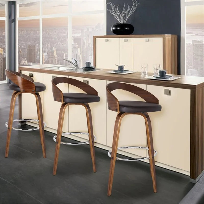 Brown/Walnut Faux Leather & Wood Counter Stool W109
