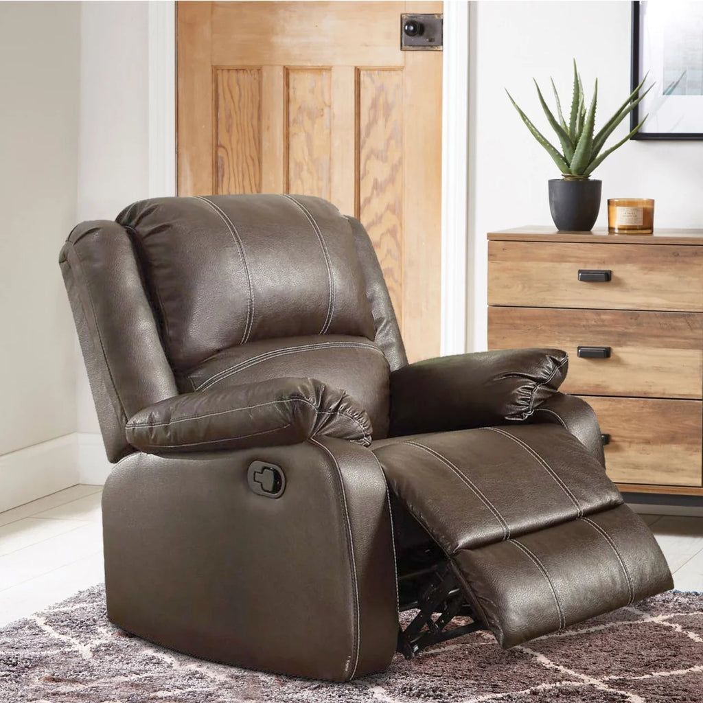 Brown Leather Upholstered Metal Reclining Chair D912