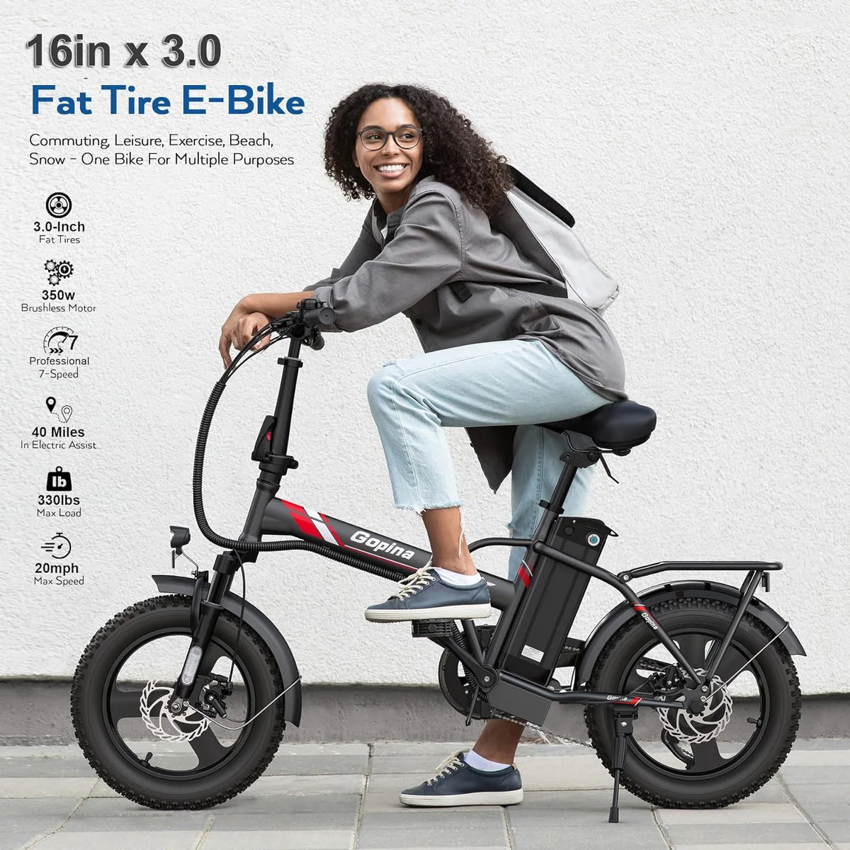 350W Folding Electric Bike 16 x 3.0 Fat Tire F33403