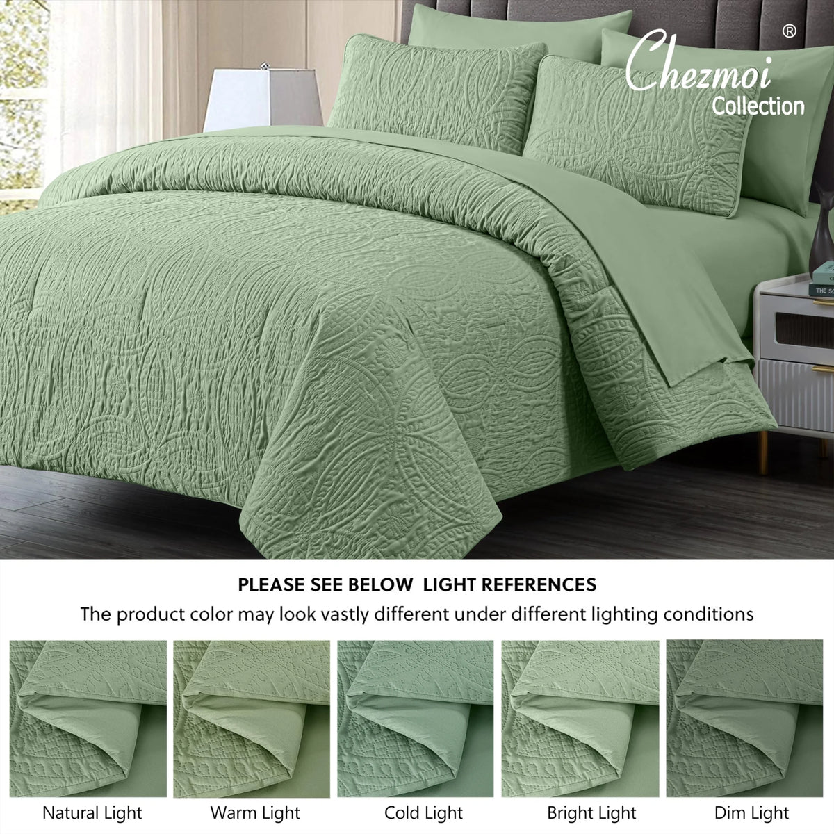 Sage Medallion 7-Piece King Comforter Set with Sheets L312