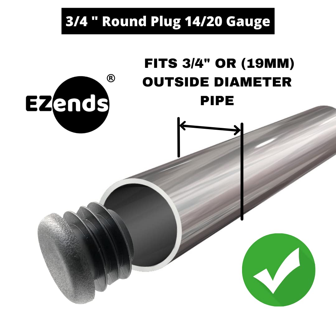 3/4 Inch Round Black Plastic Tubing End Cap Plug 10 Pack T36264